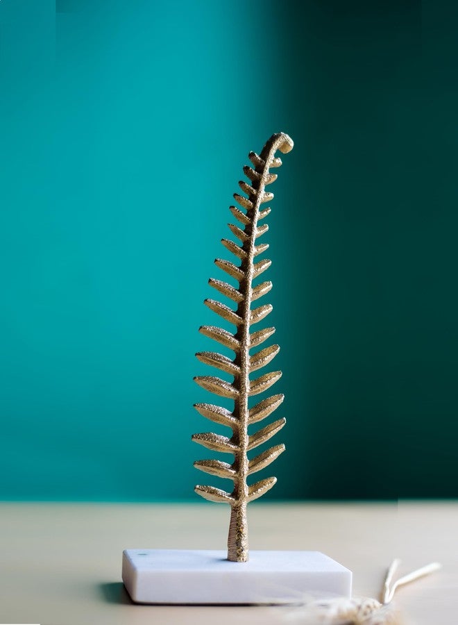 Vipron Decorative Gold Fern Sculpture, Metal Tree on White Marble Base, 8.3 Inches Height - Image 2